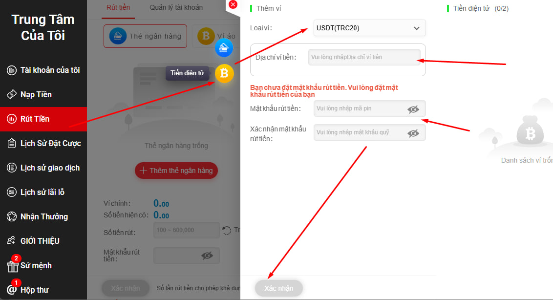 Rút Tiền bằng USDT